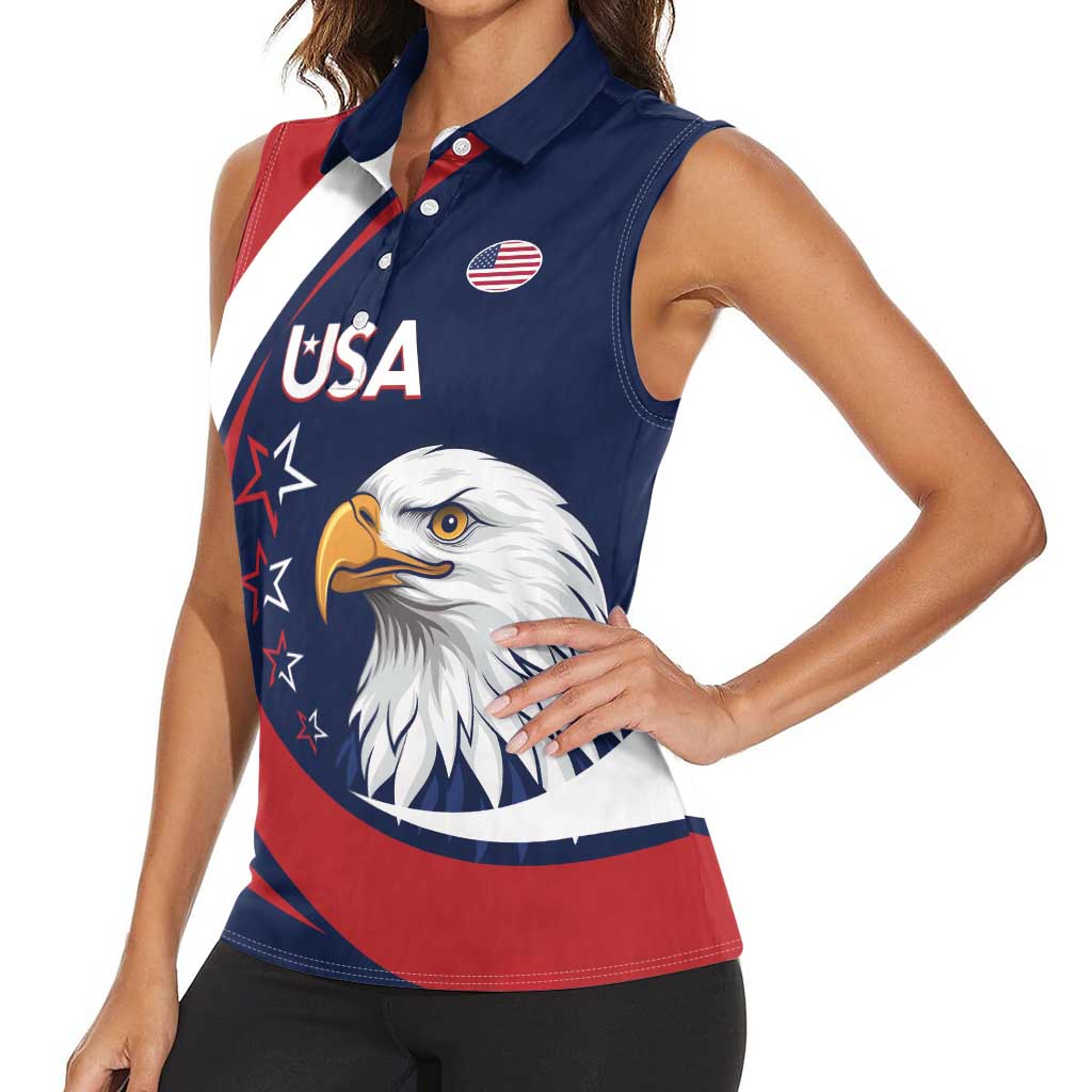 Custom USA Rugby Women Sleeveless Polo Shirt Go Eagles Sporty Style - Wonder Print Shop