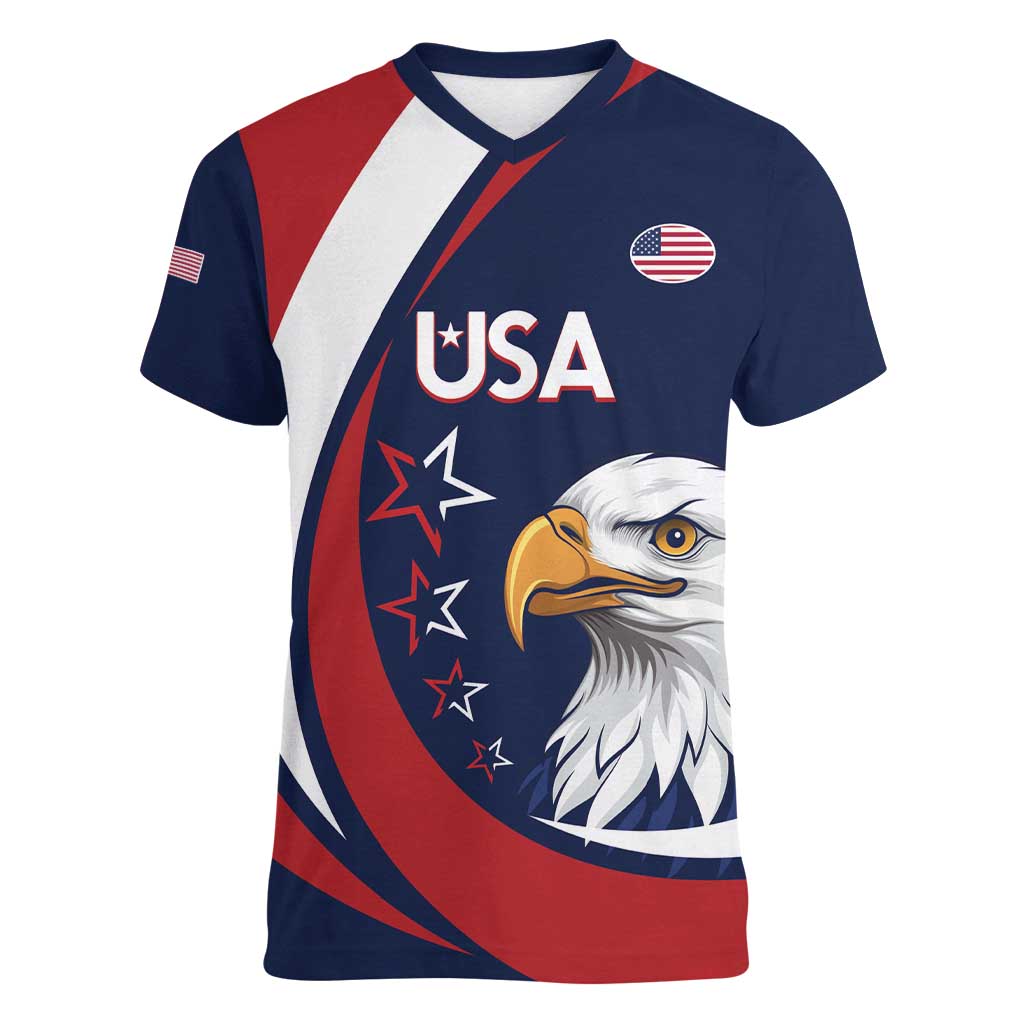Custom USA Rugby Women V-Neck T-Shirt Go Eagles Sporty Style - Wonder Print Shop