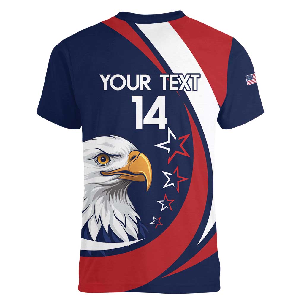 Custom USA Rugby Women V-Neck T-Shirt Go Eagles Sporty Style - Wonder Print Shop