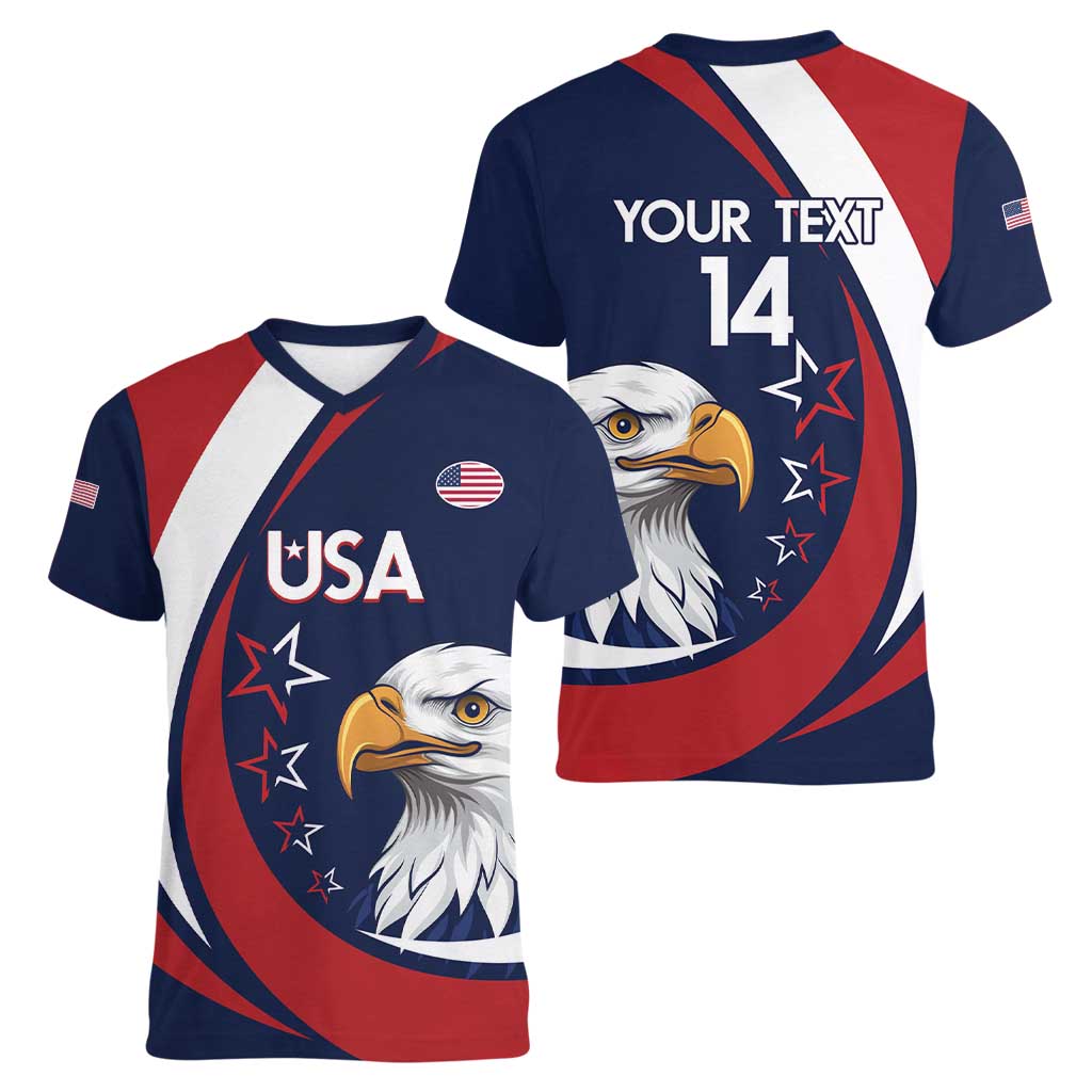 Custom USA Rugby Women V-Neck T-Shirt Go Eagles Sporty Style - Wonder Print Shop