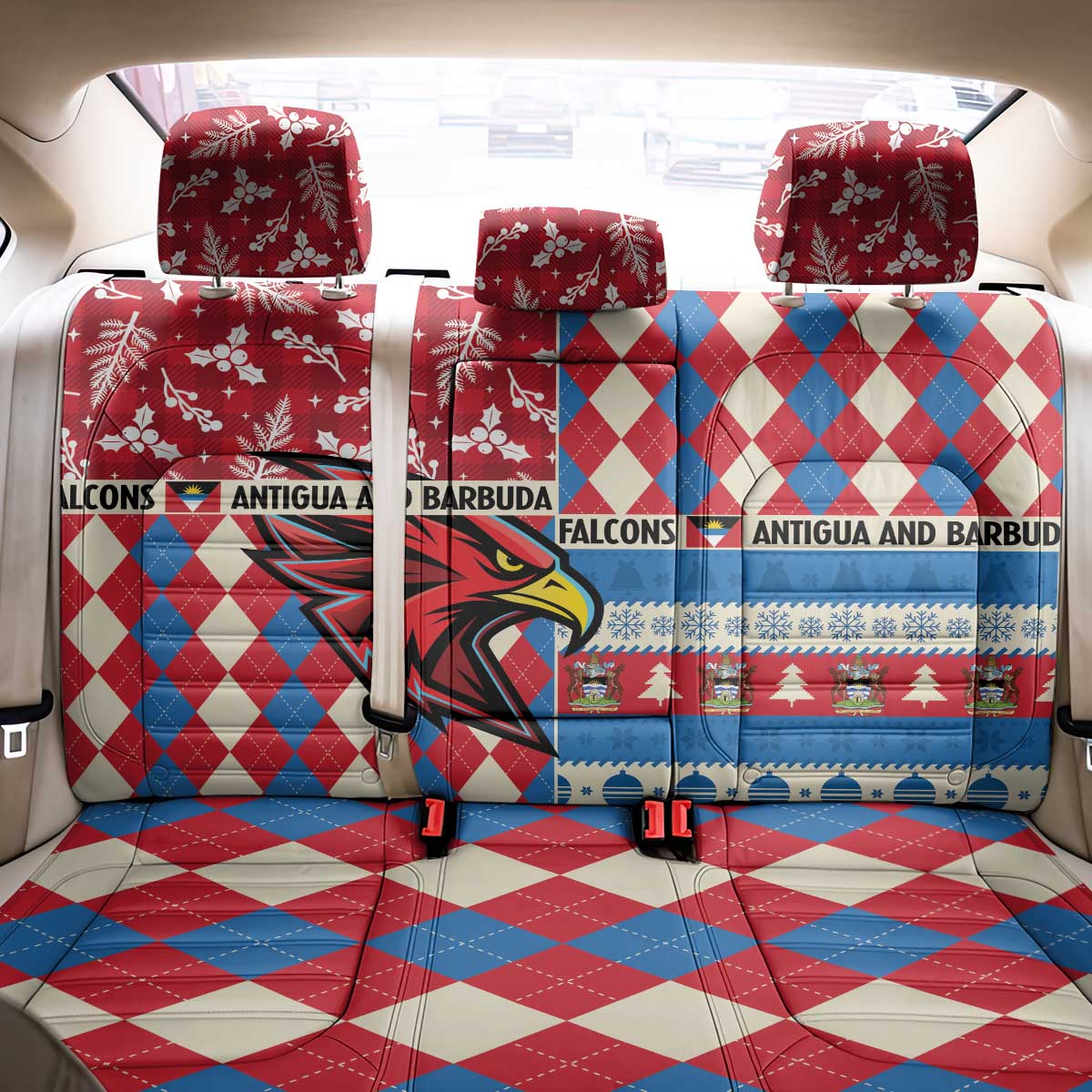 Antigua & Barbuda Cricket Christmas Back Car Seat Cover Merry Xmas Falcons - Wonder Print Shop