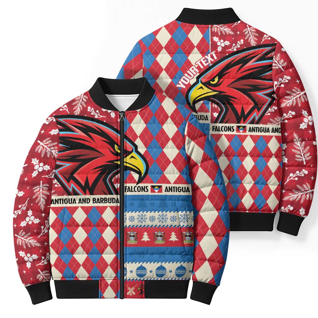 Personalized Antigua & Barbuda Cricket Christmas Bomber Puffer Jacket Merry Xmas Falcons - Wonder Print Shop