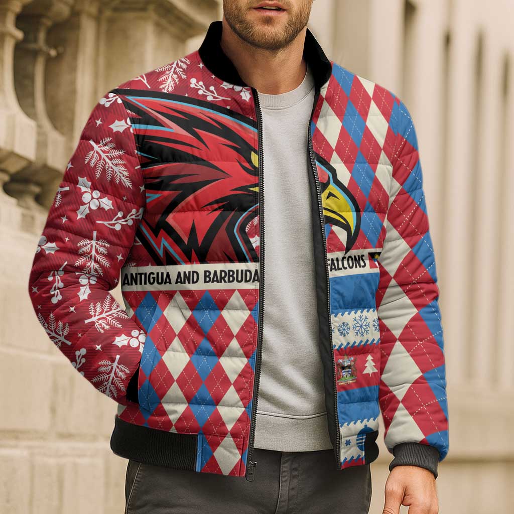 Personalized Antigua & Barbuda Cricket Christmas Bomber Puffer Jacket Merry Xmas Falcons - Wonder Print Shop