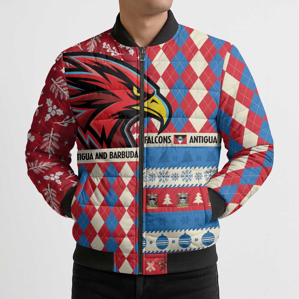 Personalized Antigua & Barbuda Cricket Christmas Bomber Puffer Jacket Merry Xmas Falcons - Wonder Print Shop