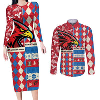 Personalized Antigua & Barbuda Cricket Christmas Couples Matching Long Sleeve Bodycon Dress and Long Sleeve Button Shirt Merry Xmas Falcons - Wonder Print Shop