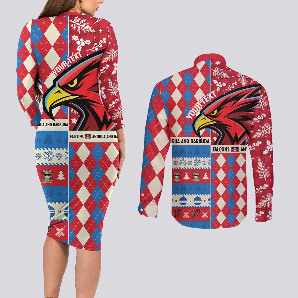 Personalized Antigua & Barbuda Cricket Christmas Couples Matching Long Sleeve Bodycon Dress and Long Sleeve Button Shirt Merry Xmas Falcons - Wonder Print Shop