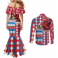 Personalized Antigua & Barbuda Cricket Christmas Couples Matching Mermaid Dress and Long Sleeve Button Shirt Merry Xmas Falcons - Wonder Print Shop