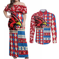 Personalized Antigua & Barbuda Cricket Christmas Couples Matching Off Shoulder Maxi Dress and Long Sleeve Button Shirt Merry Xmas Falcons - Wonder Print Shop