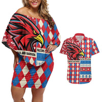Personalized Antigua & Barbuda Cricket Christmas Couples Matching Off Shoulder Short Dress and Hawaiian Shirt Merry Xmas Falcons - Wonder Print Shop