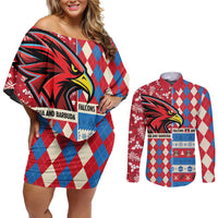 Personalized Antigua & Barbuda Cricket Christmas Couples Matching Off Shoulder Short Dress and Long Sleeve Button Shirt Merry Xmas Falcons - Wonder Print Shop