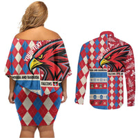 Personalized Antigua & Barbuda Cricket Christmas Couples Matching Off Shoulder Short Dress and Long Sleeve Button Shirt Merry Xmas Falcons - Wonder Print Shop