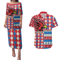 Personalized Antigua & Barbuda Cricket Christmas Couples Matching Puletasi and Hawaiian Shirt Merry Xmas Falcons - Wonder Print Shop