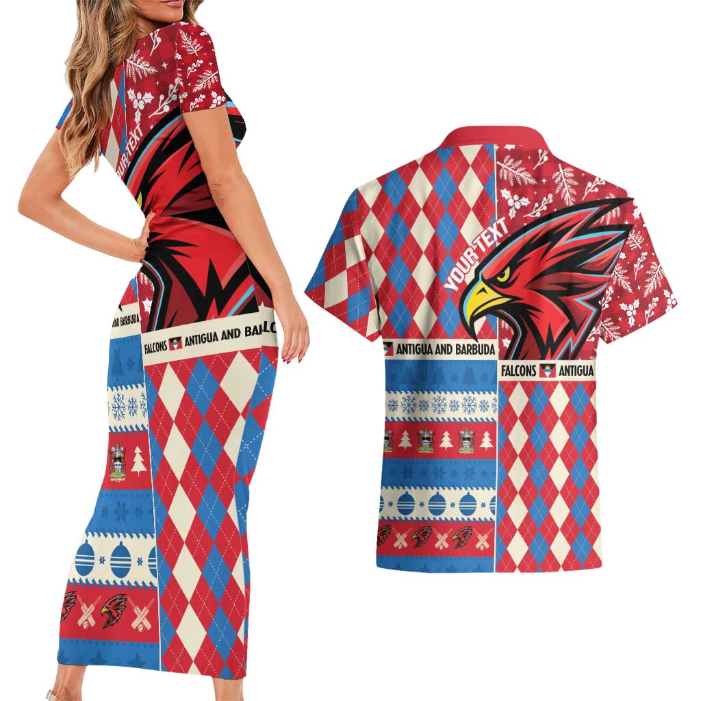 Personalized Antigua & Barbuda Cricket Christmas Couples Matching Short Sleeve Bodycon Dress and Hawaiian Shirt Merry Xmas Falcons - Wonder Print Shop