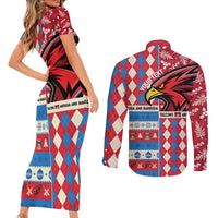 Personalized Antigua & Barbuda Cricket Christmas Couples Matching Short Sleeve Bodycon Dress and Long Sleeve Button Shirt Merry Xmas Falcons - Wonder Print Shop