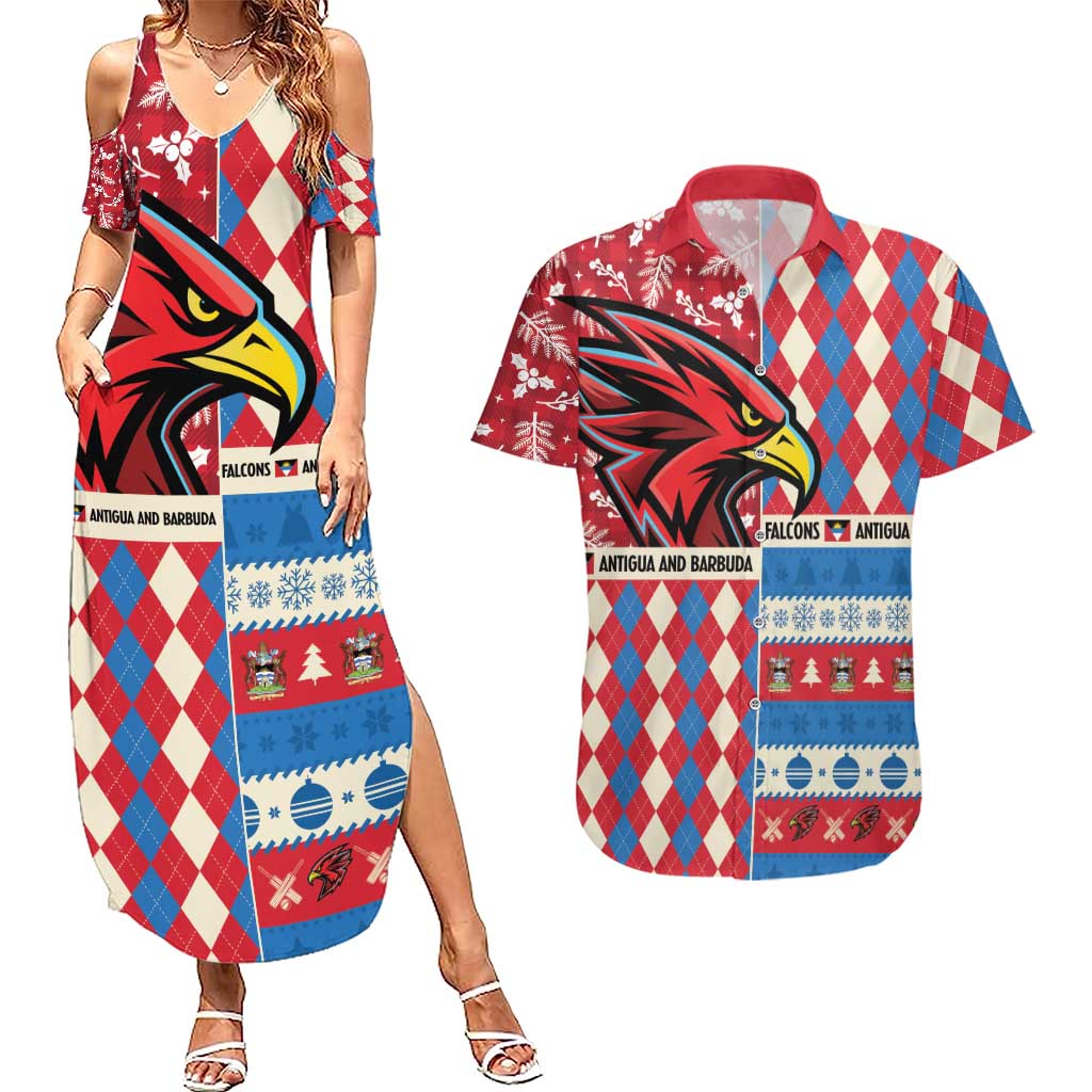 Personalized Antigua & Barbuda Cricket Christmas Couples Matching Summer Maxi Dress and Hawaiian Shirt Merry Xmas Falcons - Wonder Print Shop