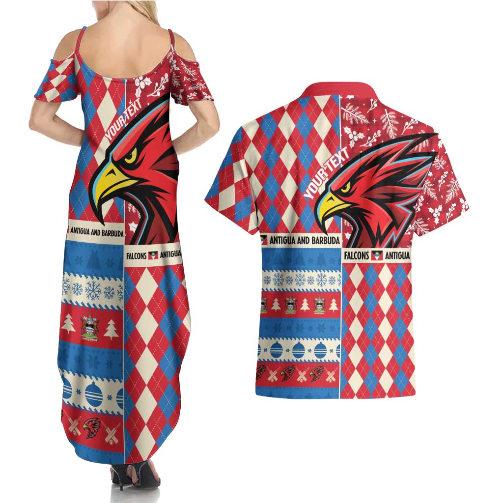 Personalized Antigua & Barbuda Cricket Christmas Couples Matching Summer Maxi Dress and Hawaiian Shirt Merry Xmas Falcons - Wonder Print Shop