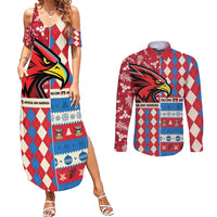 Personalized Antigua & Barbuda Cricket Christmas Couples Matching Summer Maxi Dress and Long Sleeve Button Shirt Merry Xmas Falcons - Wonder Print Shop
