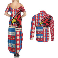Personalized Antigua & Barbuda Cricket Christmas Couples Matching Summer Maxi Dress and Long Sleeve Button Shirt Merry Xmas Falcons - Wonder Print Shop