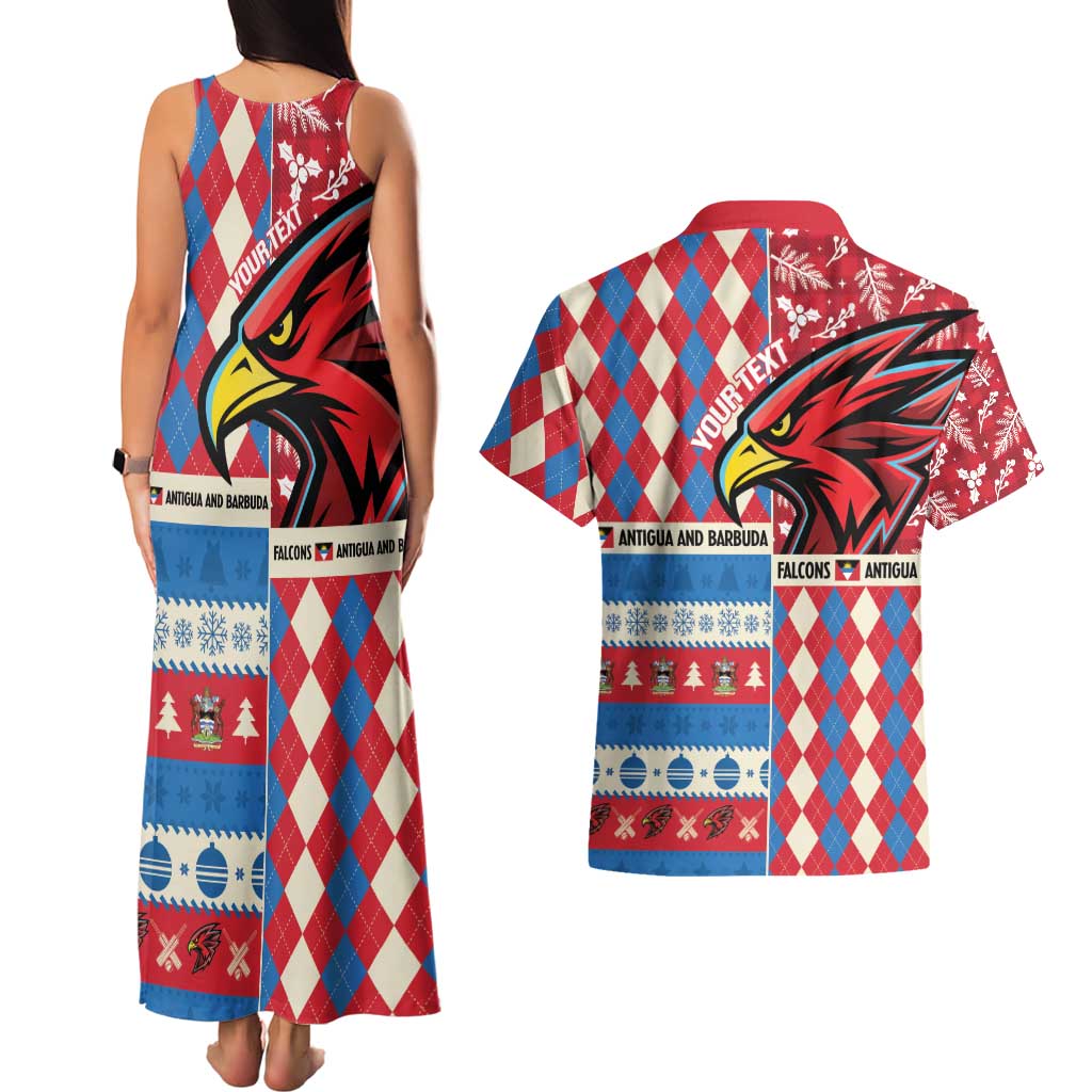 Personalized Antigua & Barbuda Cricket Christmas Couples Matching Tank Maxi Dress and Hawaiian Shirt Merry Xmas Falcons - Wonder Print Shop