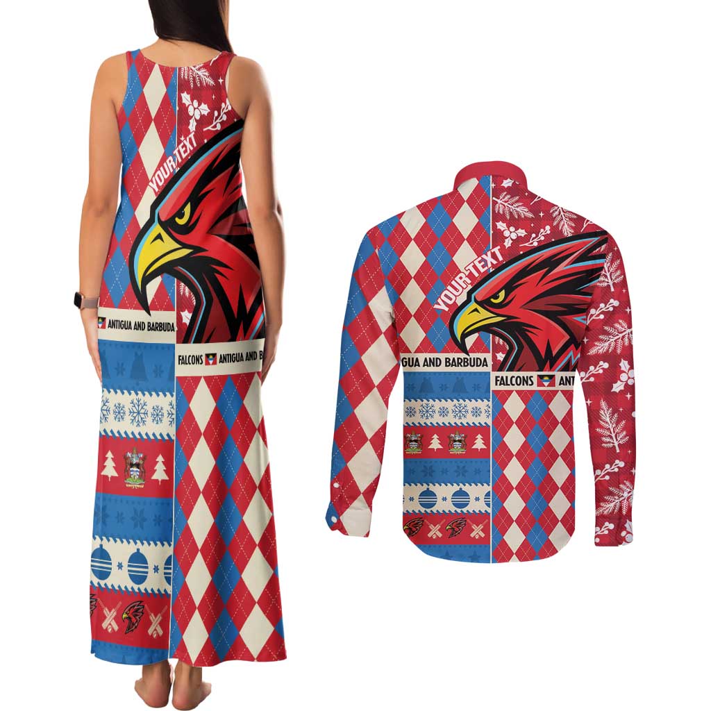 Personalized Antigua & Barbuda Cricket Christmas Couples Matching Tank Maxi Dress and Long Sleeve Button Shirt Merry Xmas Falcons - Wonder Print Shop