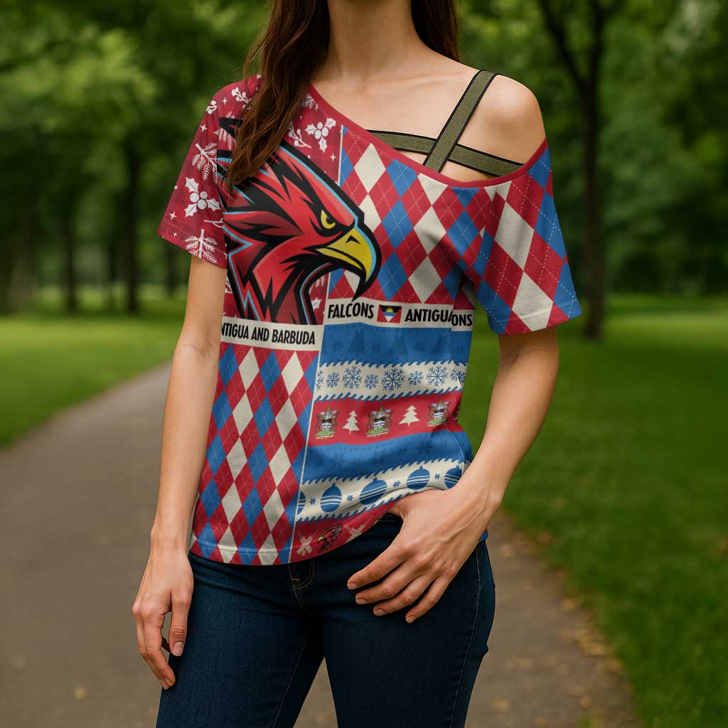Personalized Antigua & Barbuda Cricket Christmas Cross Shoulder Shirt Merry Xmas Falcons - Wonder Print Shop