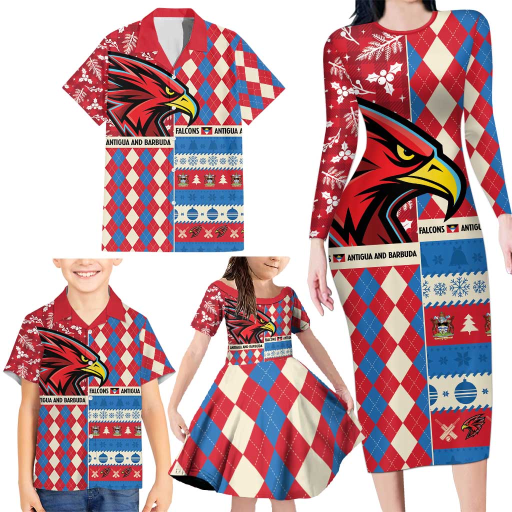 Personalized Antigua & Barbuda Cricket Christmas Family Matching Long Sleeve Bodycon Dress and Hawaiian Shirt Merry Xmas Falcons - Wonder Print Shop