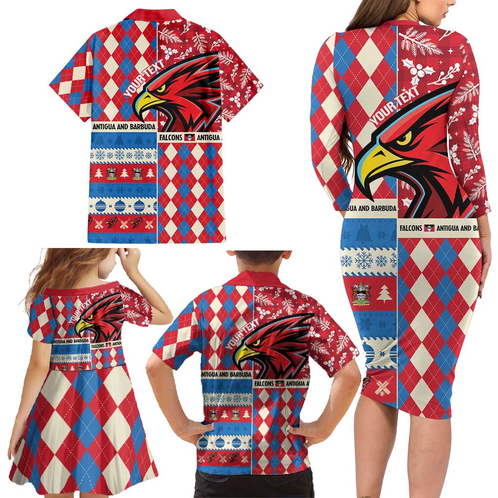 Personalized Antigua & Barbuda Cricket Christmas Family Matching Long Sleeve Bodycon Dress and Hawaiian Shirt Merry Xmas Falcons - Wonder Print Shop
