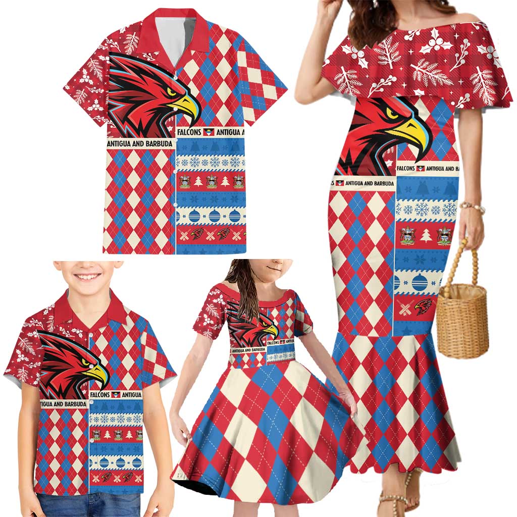 Personalized Antigua & Barbuda Cricket Christmas Family Matching Mermaid Dress and Hawaiian Shirt Merry Xmas Falcons - Wonder Print Shop