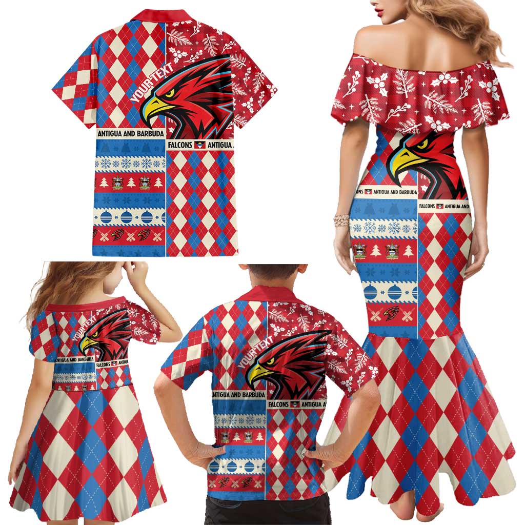 Personalized Antigua & Barbuda Cricket Christmas Family Matching Mermaid Dress and Hawaiian Shirt Merry Xmas Falcons - Wonder Print Shop