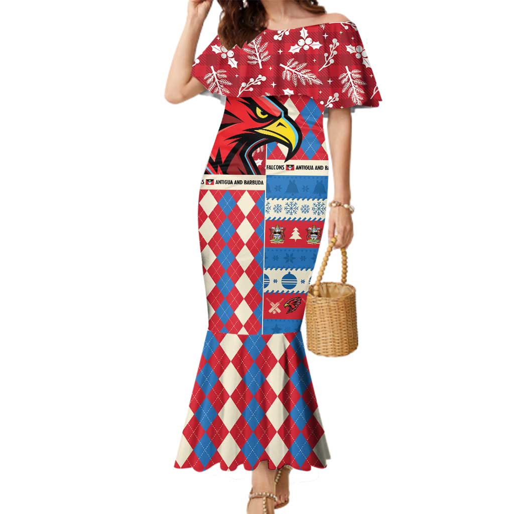 Personalized Antigua & Barbuda Cricket Christmas Family Matching Mermaid Dress and Hawaiian Shirt Merry Xmas Falcons - Wonder Print Shop