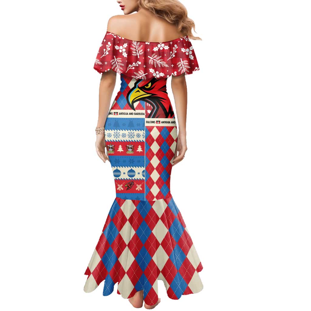 Personalized Antigua & Barbuda Cricket Christmas Family Matching Mermaid Dress and Hawaiian Shirt Merry Xmas Falcons - Wonder Print Shop