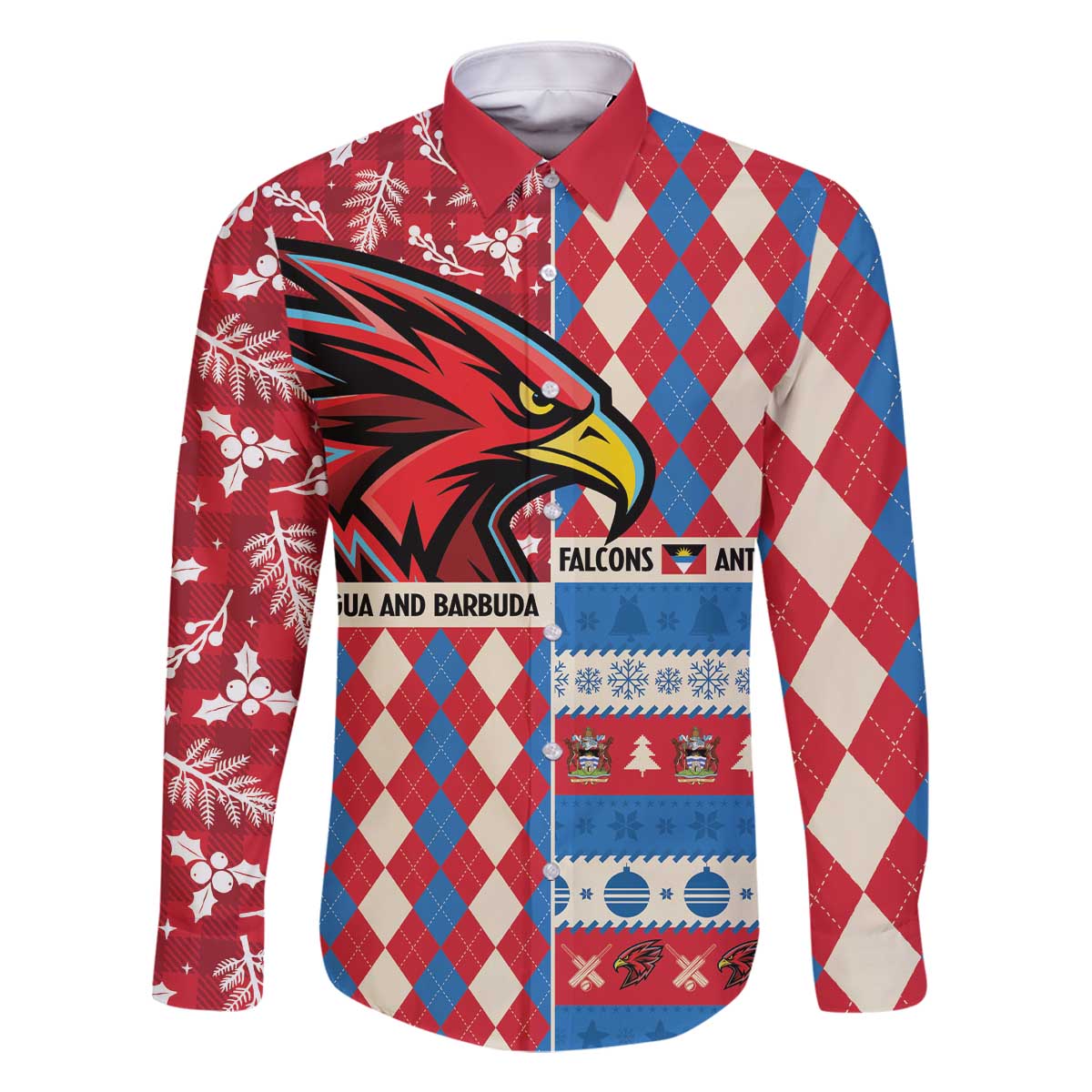 Personalized Antigua & Barbuda Cricket Christmas Family Matching Off The Shoulder Long Sleeve Dress and Hawaiian Shirt Merry Xmas Falcons - Wonder Print Shop