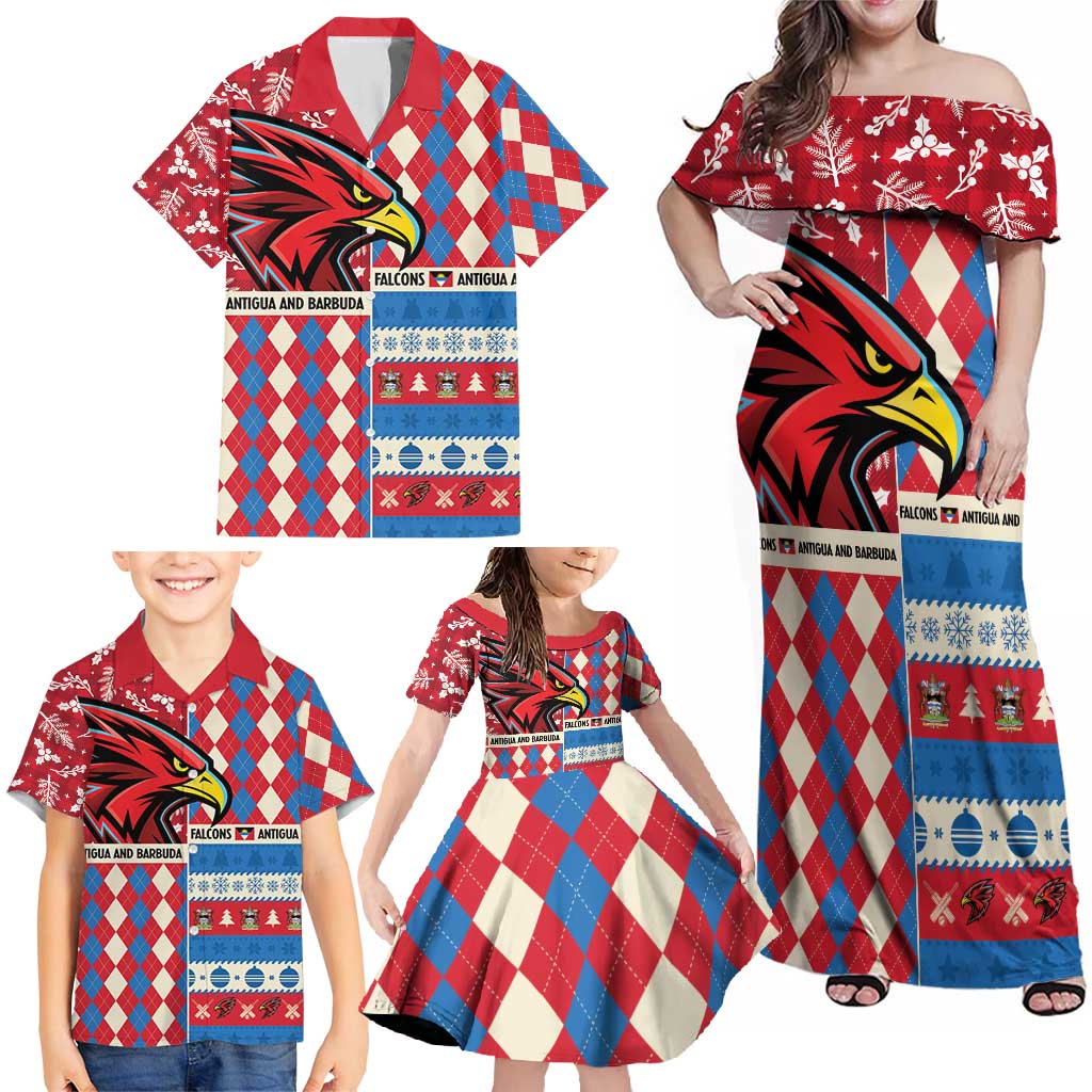 Personalized Antigua & Barbuda Cricket Christmas Family Matching Off Shoulder Maxi Dress and Hawaiian Shirt Merry Xmas Falcons - Wonder Print Shop