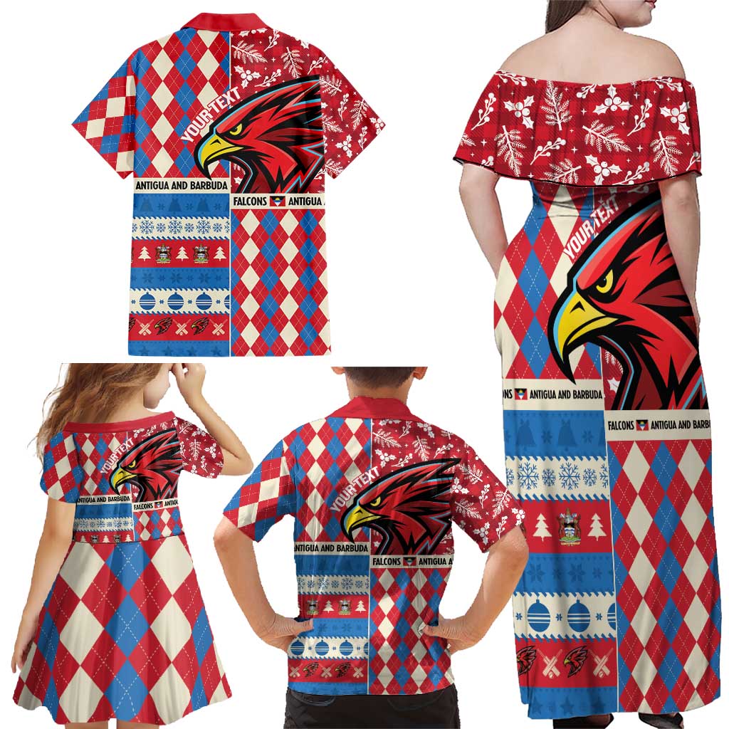 Personalized Antigua & Barbuda Cricket Christmas Family Matching Off Shoulder Maxi Dress and Hawaiian Shirt Merry Xmas Falcons - Wonder Print Shop
