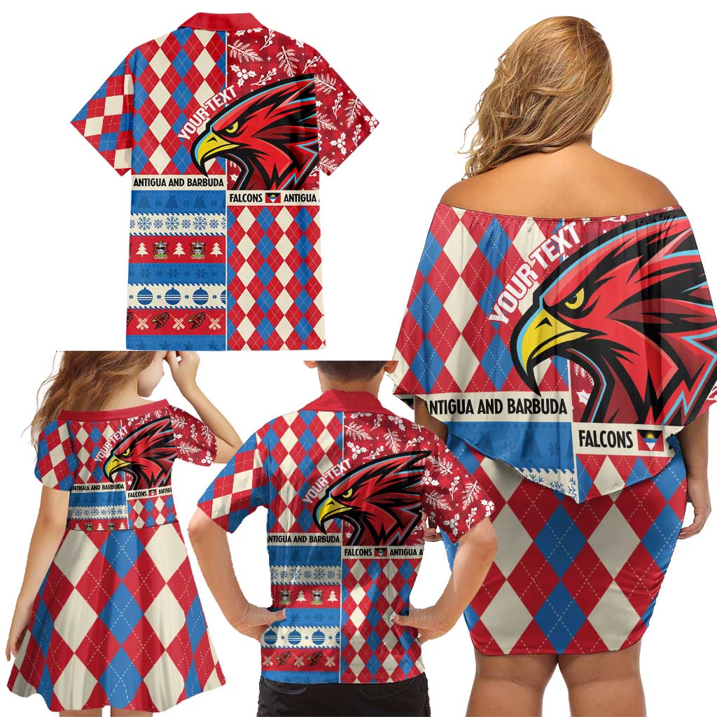Personalized Antigua & Barbuda Cricket Christmas Family Matching Off Shoulder Short Dress and Hawaiian Shirt Merry Xmas Falcons - Wonder Print Shop