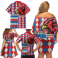 Personalized Antigua & Barbuda Cricket Christmas Family Matching Off Shoulder Short Dress and Hawaiian Shirt Merry Xmas Falcons - Wonder Print Shop