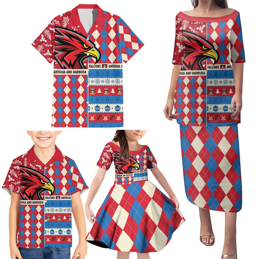 Personalized Antigua & Barbuda Cricket Christmas Family Matching Puletasi and Hawaiian Shirt Merry Xmas Falcons - Wonder Print Shop