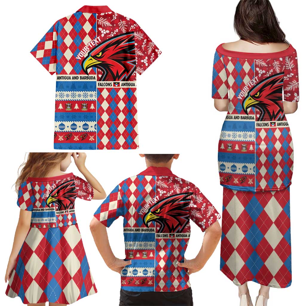 Personalized Antigua & Barbuda Cricket Christmas Family Matching Puletasi and Hawaiian Shirt Merry Xmas Falcons - Wonder Print Shop