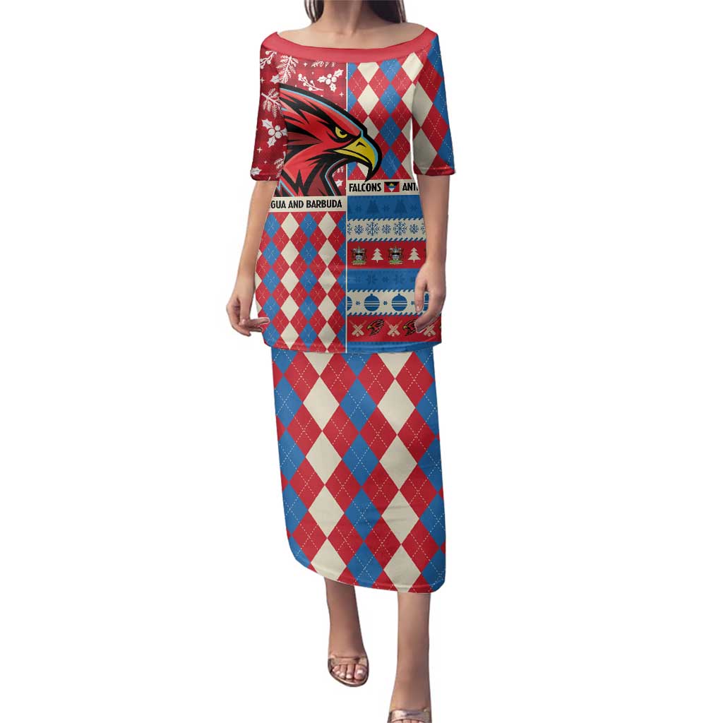 Personalized Antigua & Barbuda Cricket Christmas Family Matching Puletasi and Hawaiian Shirt Merry Xmas Falcons - Wonder Print Shop