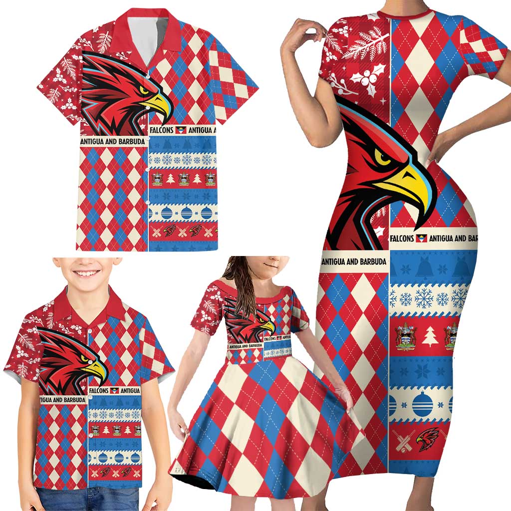 Personalized Antigua & Barbuda Cricket Christmas Family Matching Short Sleeve Bodycon Dress and Hawaiian Shirt Merry Xmas Falcons - Wonder Print Shop