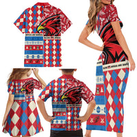 Personalized Antigua & Barbuda Cricket Christmas Family Matching Short Sleeve Bodycon Dress and Hawaiian Shirt Merry Xmas Falcons - Wonder Print Shop
