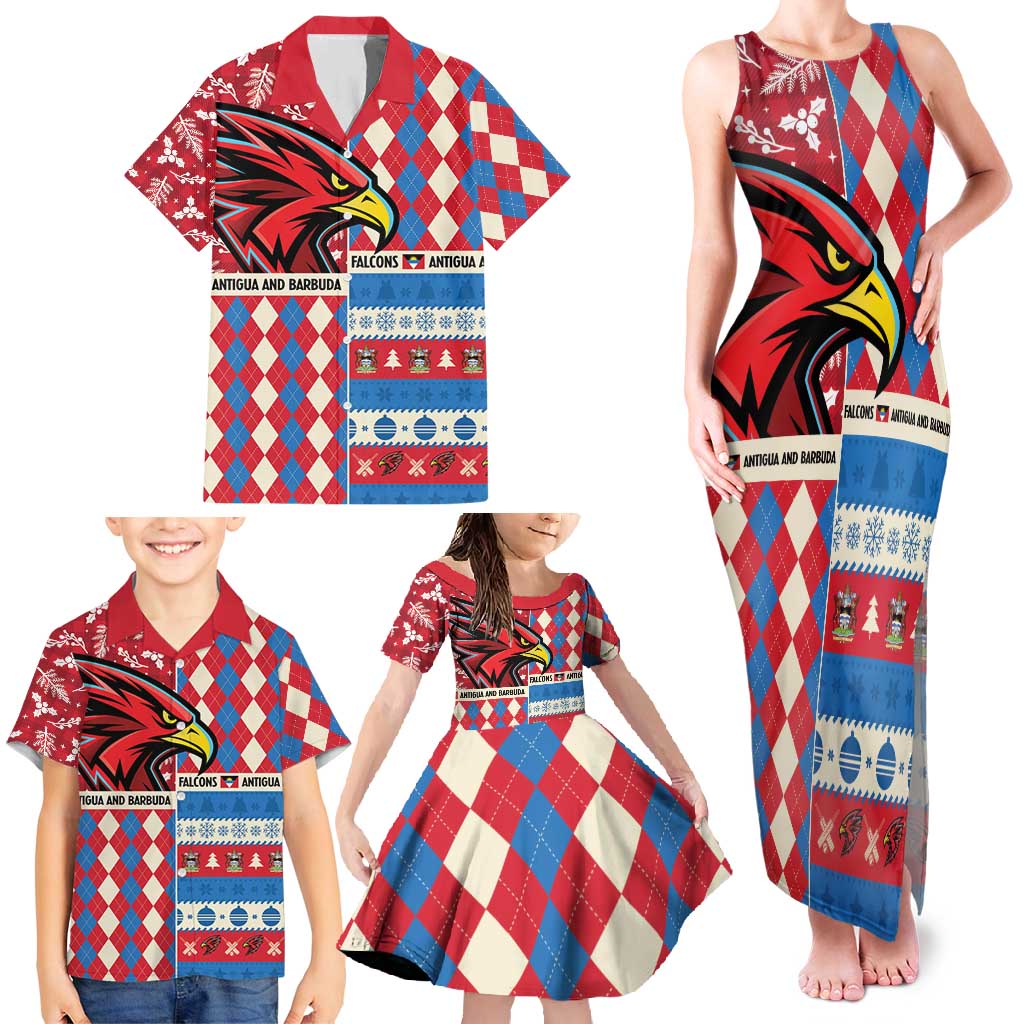 Personalized Antigua & Barbuda Cricket Christmas Family Matching Tank Maxi Dress and Hawaiian Shirt Merry Xmas Falcons - Wonder Print Shop