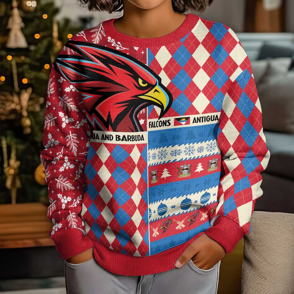 Personalized Antigua and Barbuda Cricket Christmas Kid Ugly Christmas Sweater Merry Xmas Falcons - Wonder Print Shop