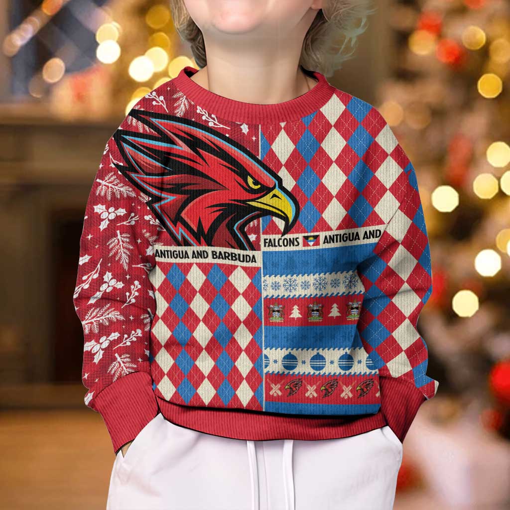 Personalized Antigua and Barbuda Cricket Christmas Kid Ugly Christmas Sweater Merry Xmas Falcons - Wonder Print Shop