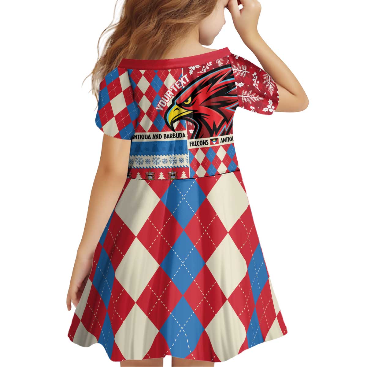 Personalized Antigua & Barbuda Cricket Christmas Kid Short Sleeve Dress Merry Xmas Falcons - Wonder Print Shop
