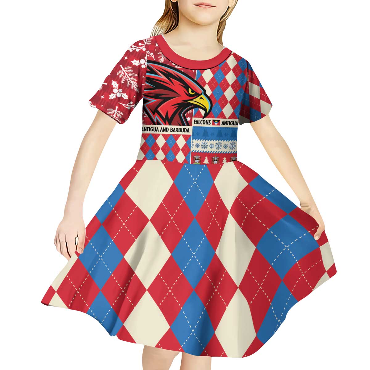Personalized Antigua & Barbuda Cricket Christmas Kid Short Sleeve Dress Merry Xmas Falcons - Wonder Print Shop