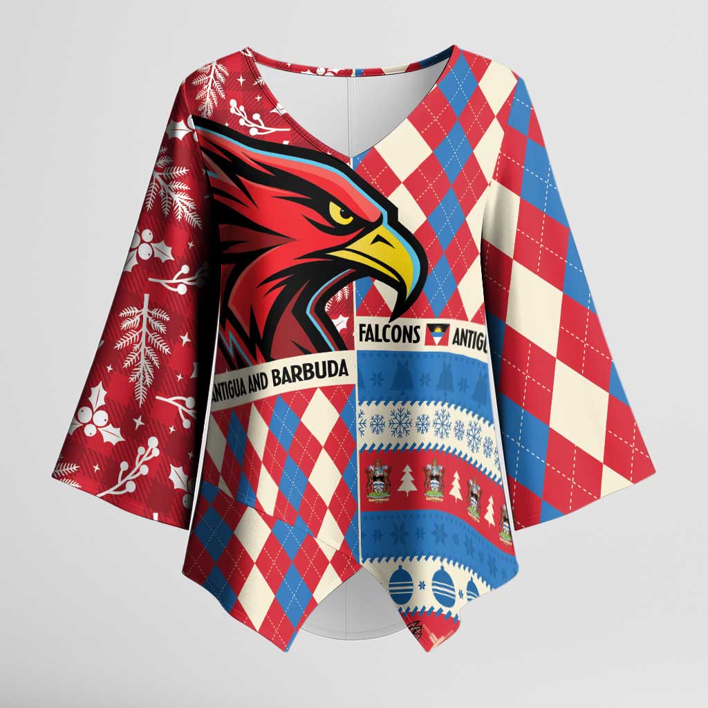 Personalized Antigua & Barbuda Cricket Christmas Kimono Sleeve Blouse Merry Xmas Falcons - Wonder Print Shop