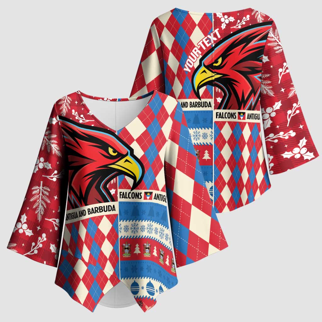 Personalized Antigua & Barbuda Cricket Christmas Kimono Sleeve Blouse Merry Xmas Falcons - Wonder Print Shop