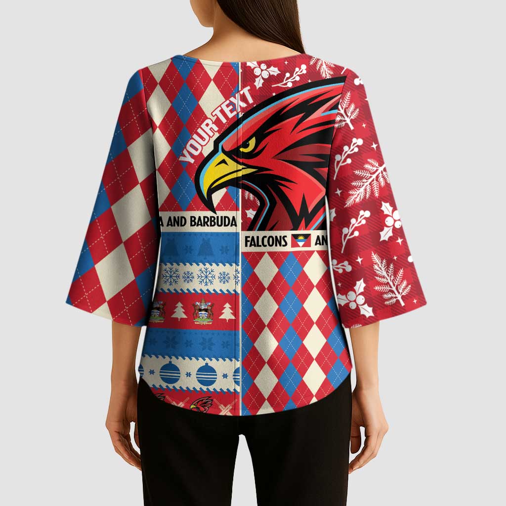 Personalized Antigua & Barbuda Cricket Christmas Kimono Sleeve Blouse Merry Xmas Falcons - Wonder Print Shop