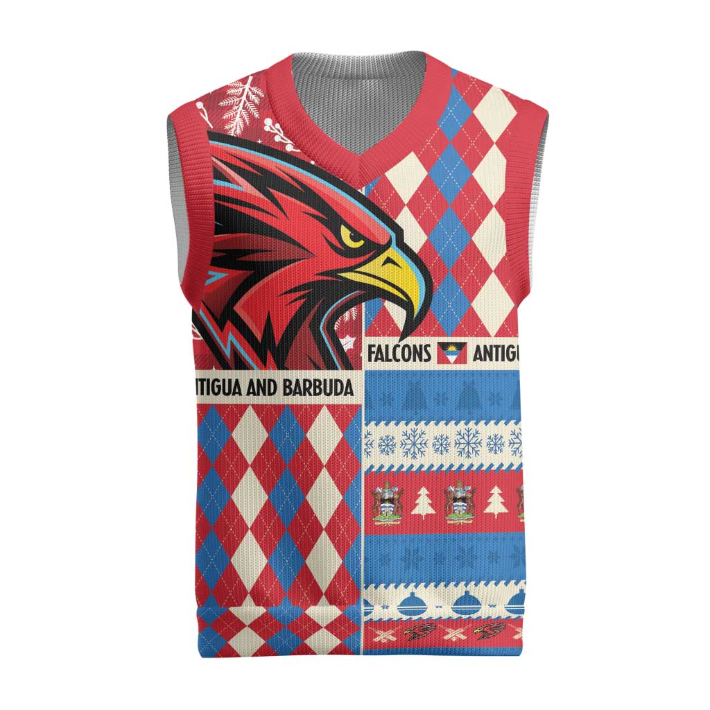 Personalized Antigua and Barbuda Cricket Christmas Knitted V-Neck Vest Merry Xmas Falcons - Wonder Print Shop